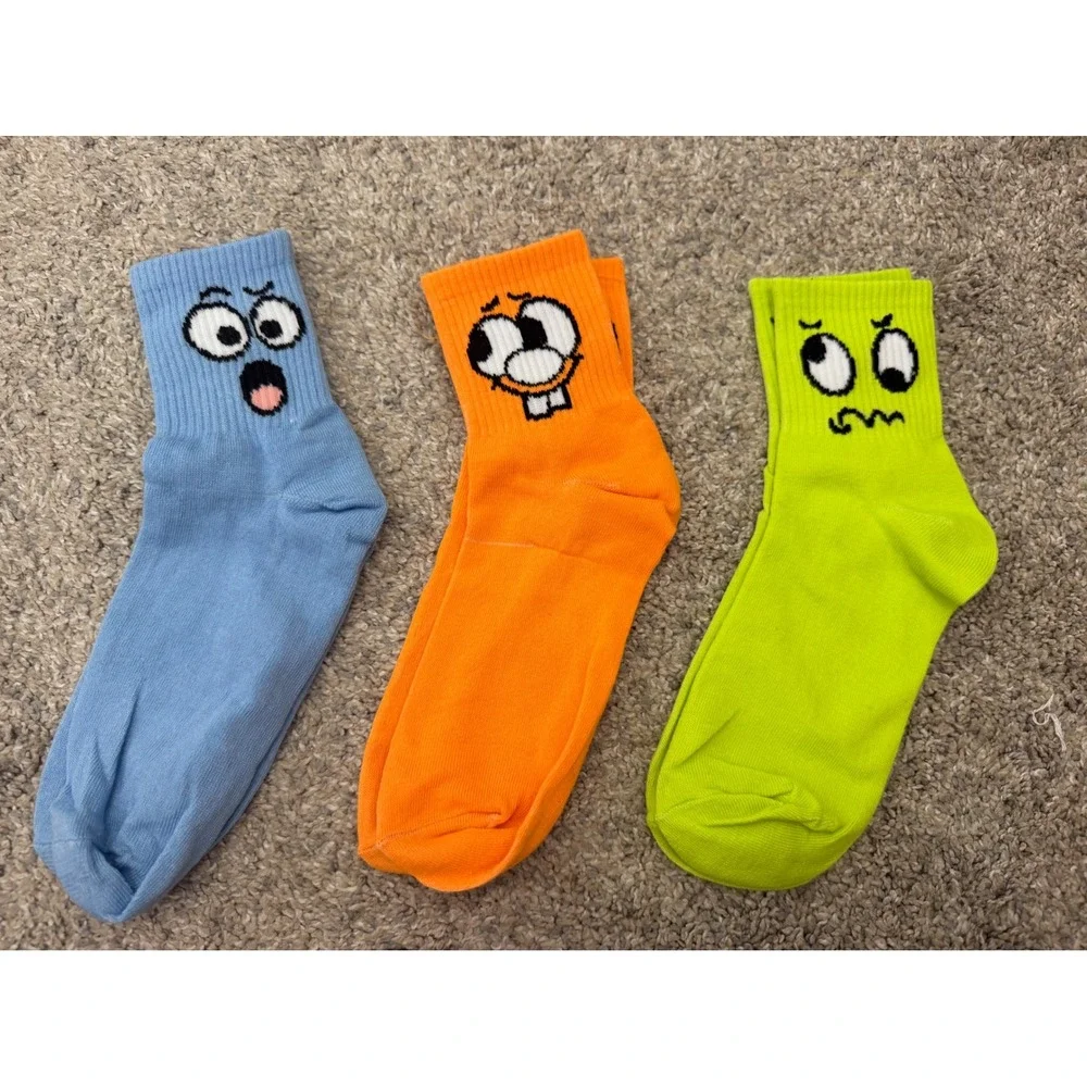 SHEIN Women's 3-Pack Bright Colored Silly Face Socks NWOT – One Size Fits Most